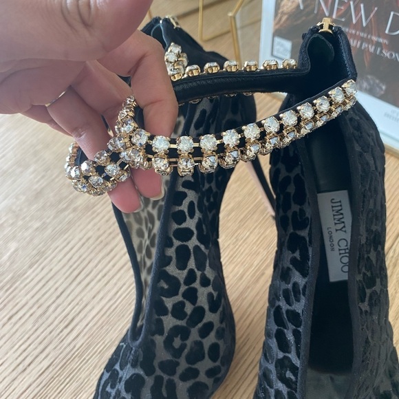 Jimmy Choo Lux Jeweled Leopard-Print Velvet Pumps - Picture 10 of 15